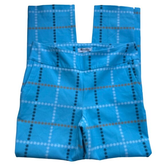 Inspired Style Ankle Pants Aqua Blue Check Size 10 Pockets Cotton Blend $124 NEW - Picture 9 of 16